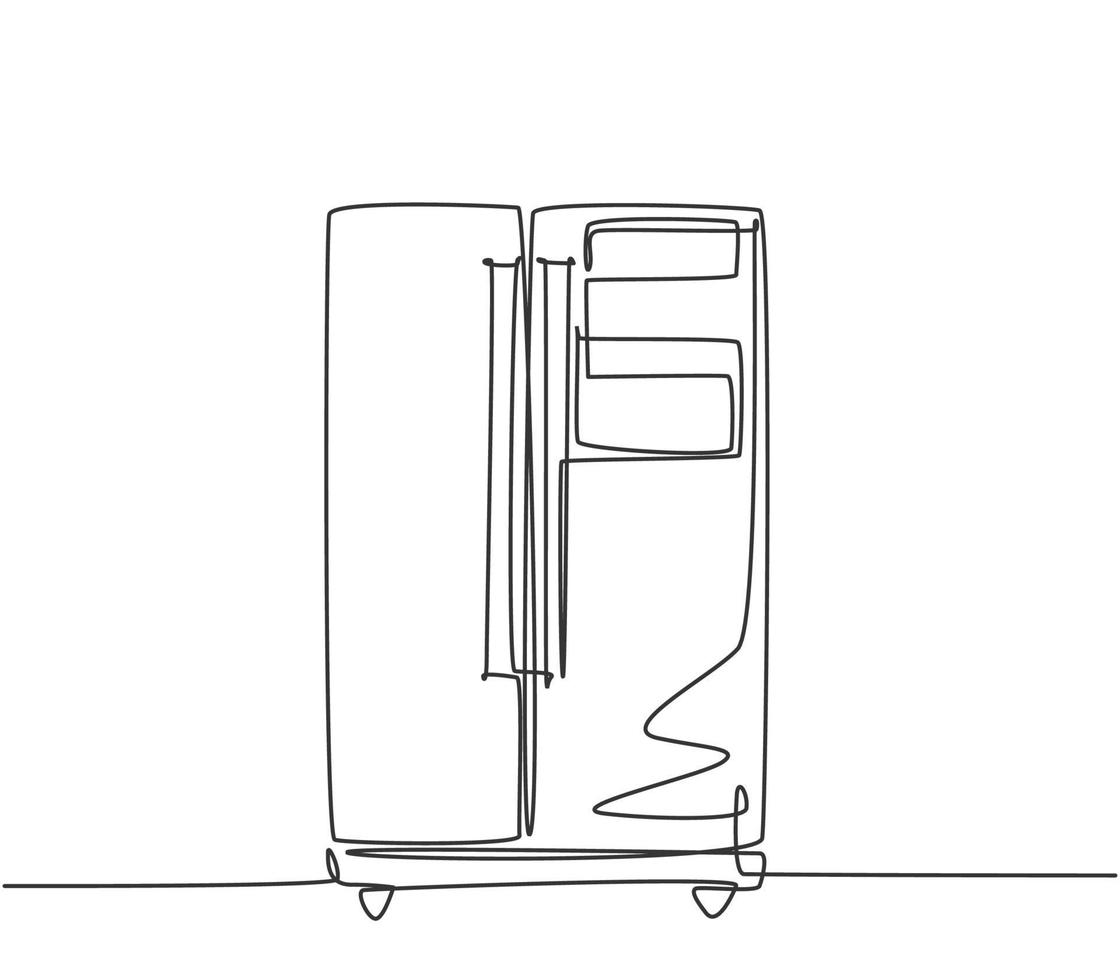 Un solo dibujo de línea continua de un refrigerador de dos puertas de lujo para el hogar. concepto de electrodomésticos electrónicos. Ilustración de vector gráfico de diseño de dibujo de una línea moderna