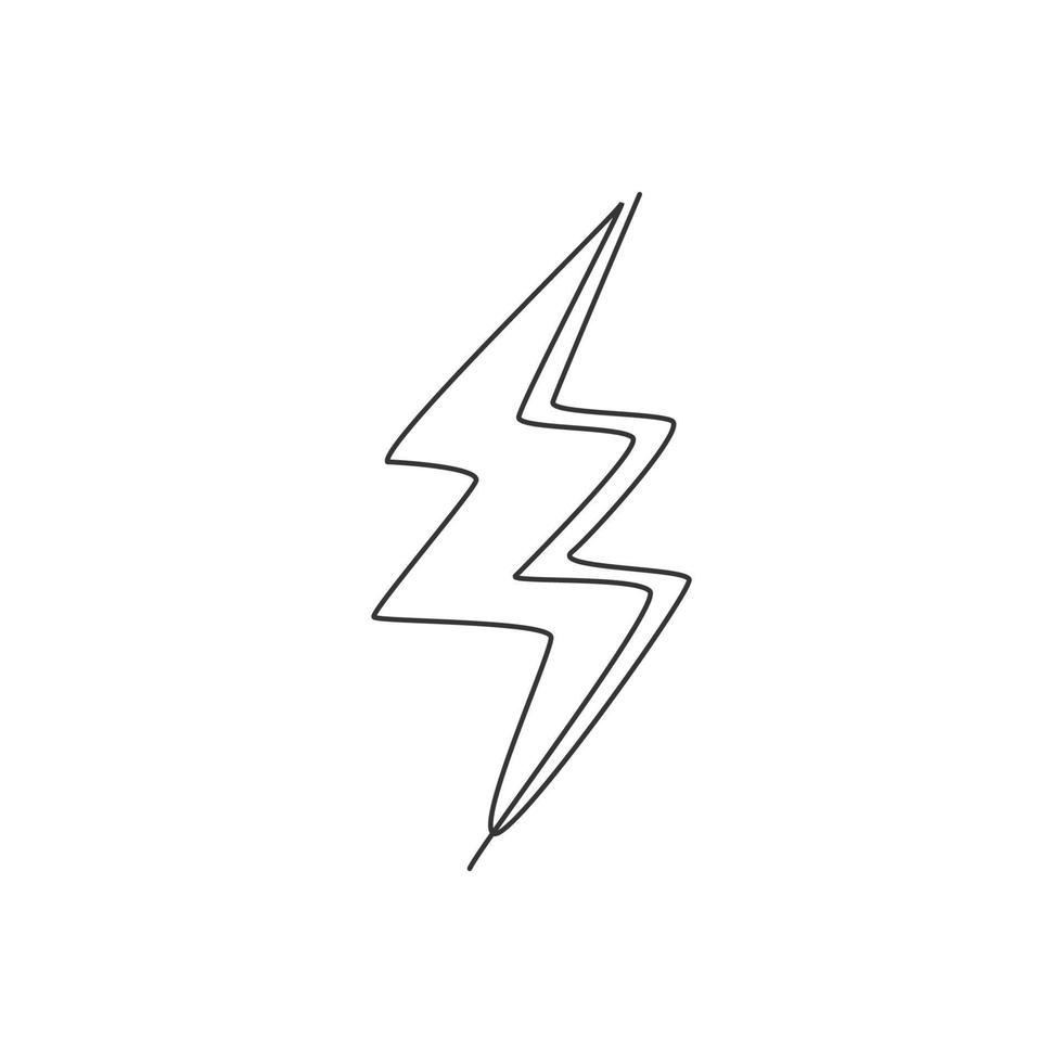 Single continuous line drawing of thunder light bolt logo label. Energy power up lightening icon label concept. Modern one line draw graphic design vector illustration