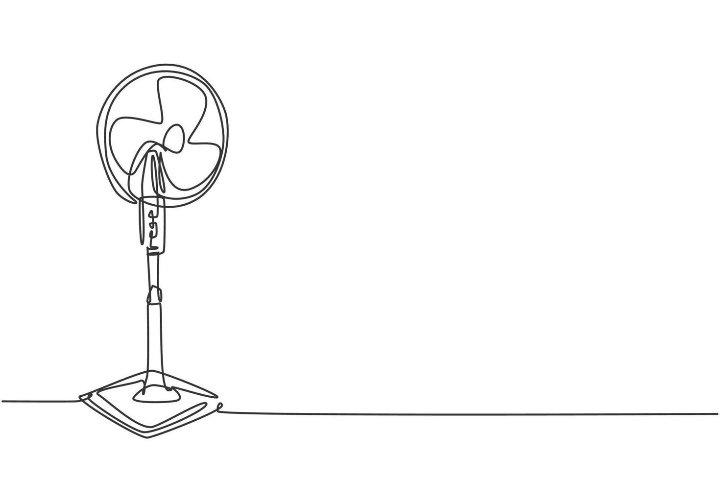 One continuous line drawing of electric standing blow fan home appliance. Electricity living room household tools template concept. Trendy single line draw design vector graphic illustration