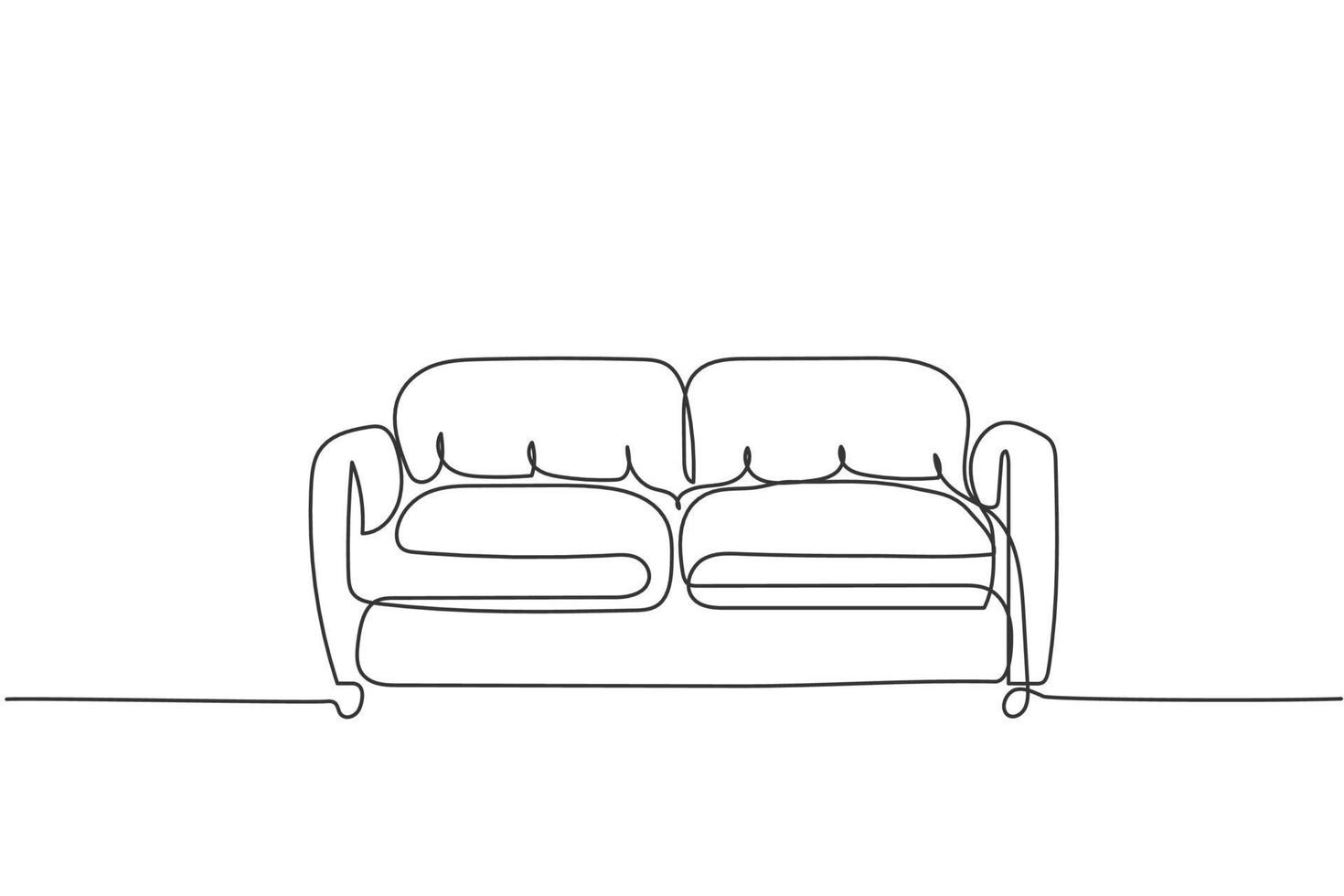 One continuous line drawing of luxury leather sofa home appliance. Comfy couch for living room furniture household template concept. Trendy single line draw design vector graphic illustration