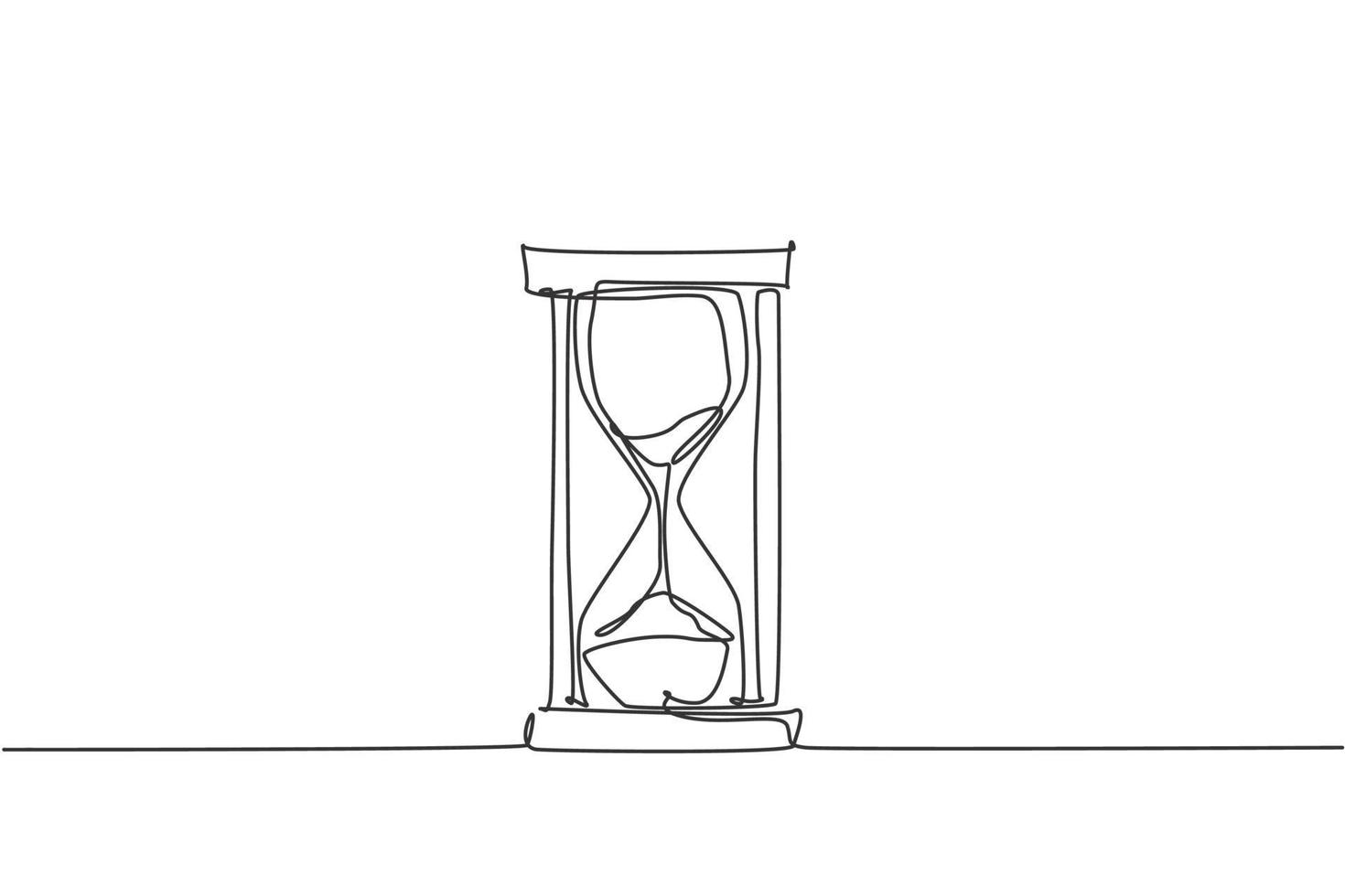 One continuous line drawing of old classic hourglass. Sand glass for showing deadline time at business metaphor concept. Trendy single line draw design vector graphic illustration