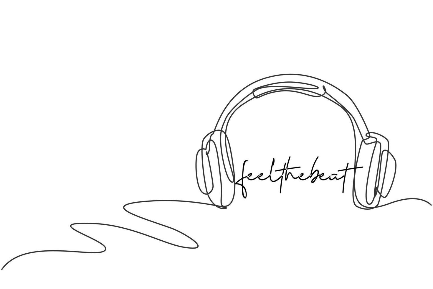 dibujo de línea continua única de radio de auriculares con etiqueta de logotipo de cable largo. concepto de icono de logotipo de empresa de audio musical. Ilustración de vector de diseño gráfico de dibujo de una línea moderna