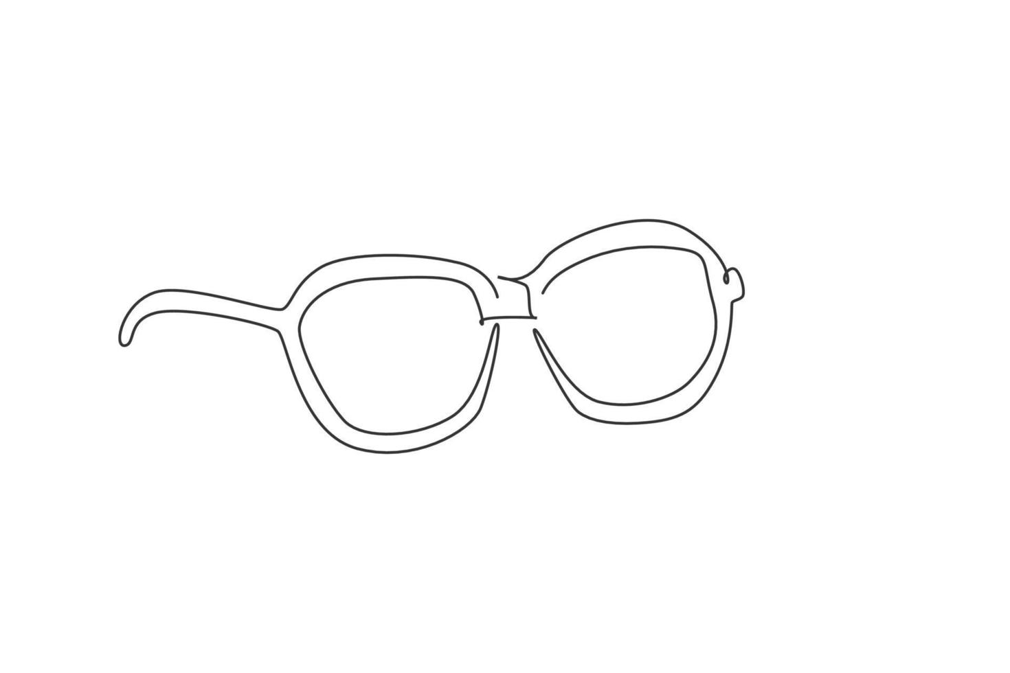 One continuous line drawing of modern sunglasses for optical shop logo icon. Fashion style glasses logotype symbol template concept. Trendy single line draw design vector illustration