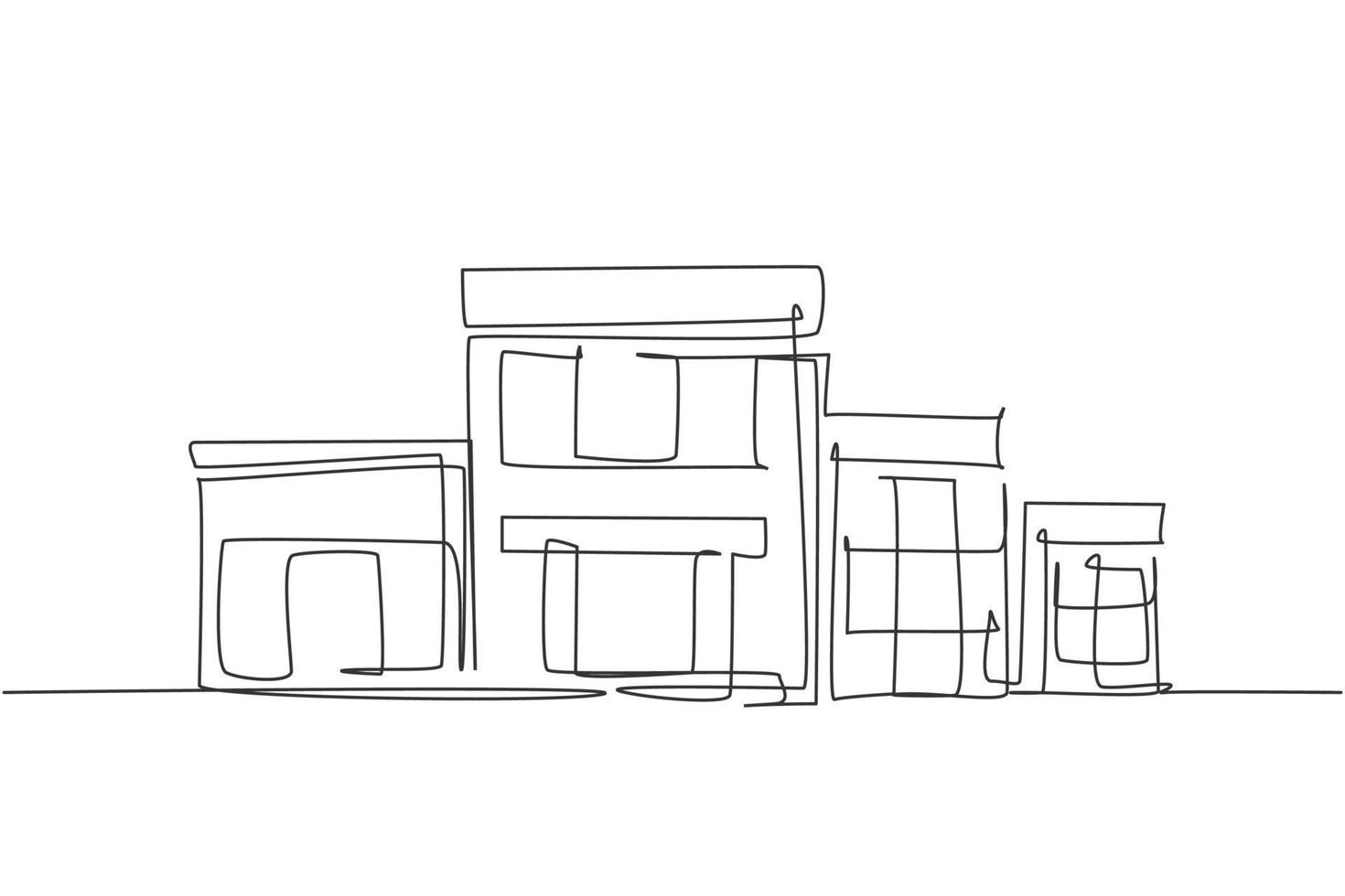 Single continuous line drawing of luxury house construction building. Home architectural isolated minimalism concept. Dynamic one line draw graphic design vector illustration on white background