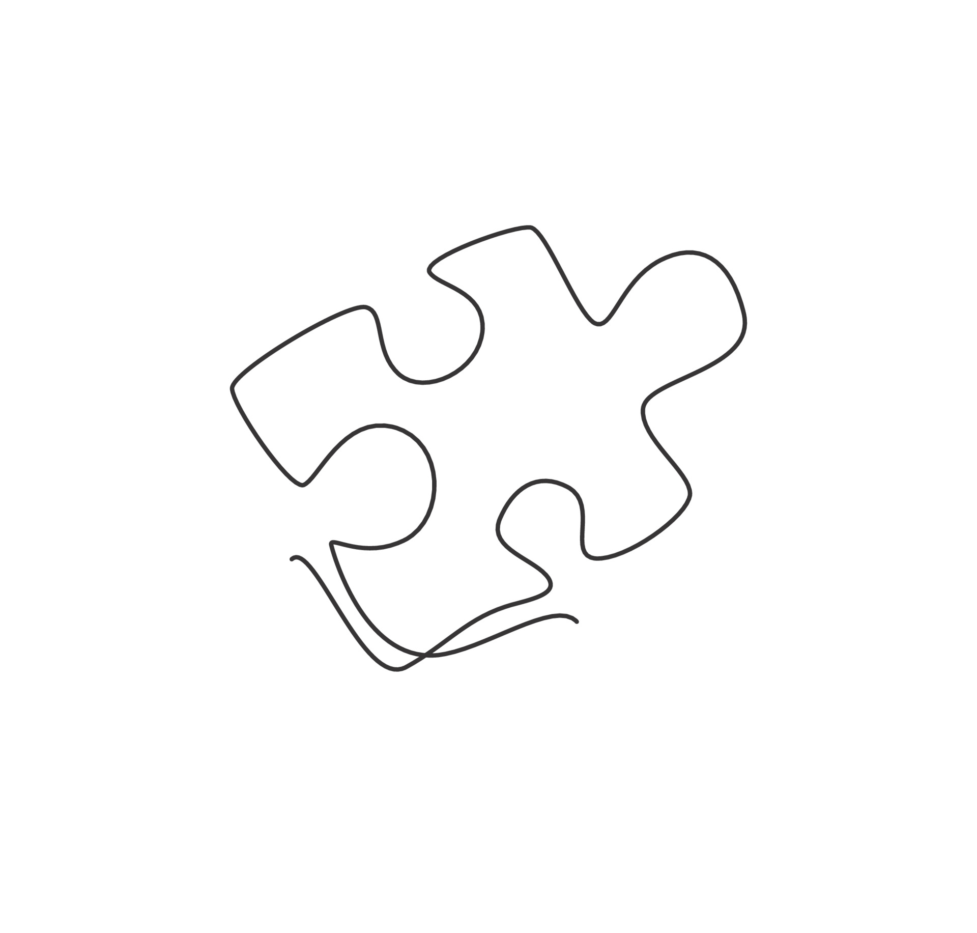 Single continuous line drawing of a puzzle piece for human creativity
