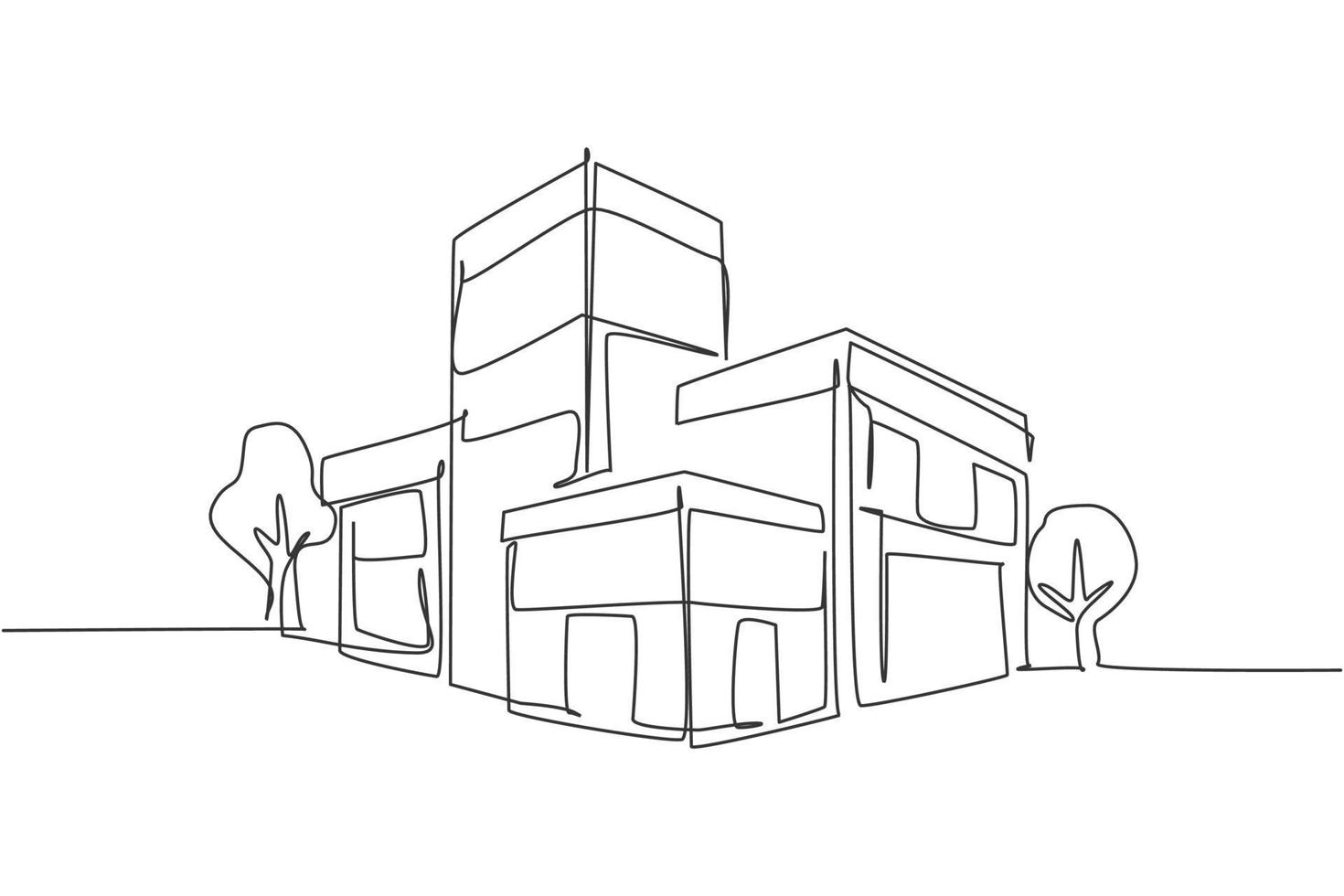 Single continuous line drawing luxury house building at big city. Home architecture property isolated minimalism concept. Dynamic one line draw graphic design vector illustration on white background