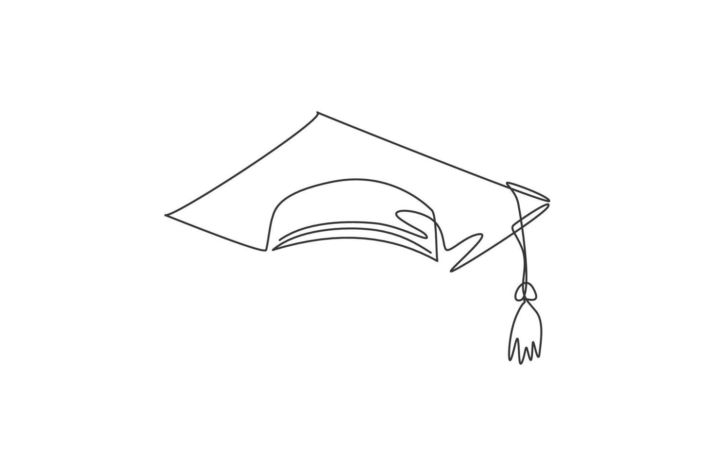 gorro de graduación. Icono gráfico de sombrero de graduación universitaria de línea continua única. Doodle simple de una línea para el concepto de educación. diseño minimalista de la ilustración del vector aislado en el fondo blanco