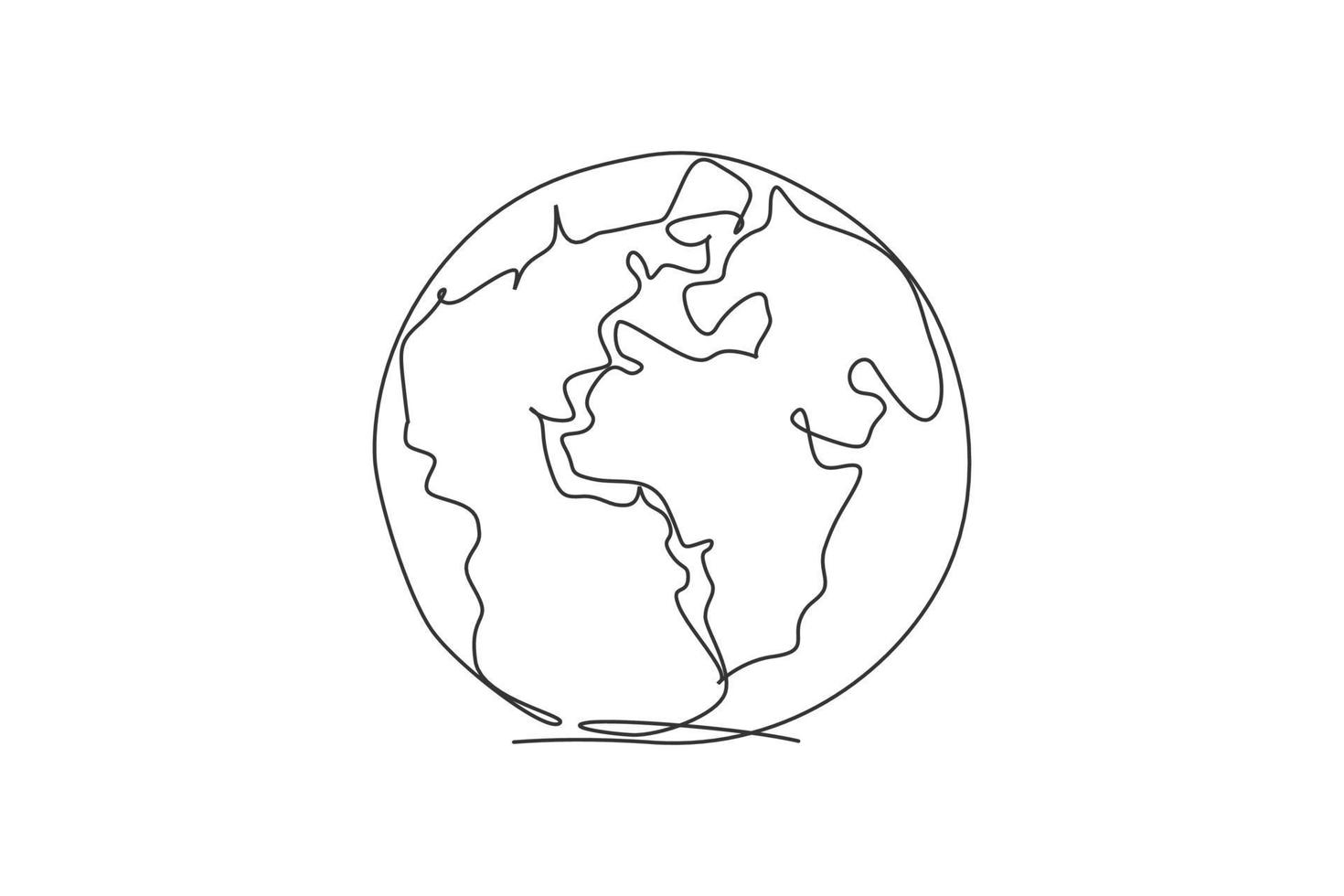 globo terráqueo del mundo. Icono gráfico de geografía de mapa global redondo de línea continua única. Doodle de dibujo de una línea simple para el concepto de educación. diseño minimalista de la ilustración del vector aislado en el fondo blanco