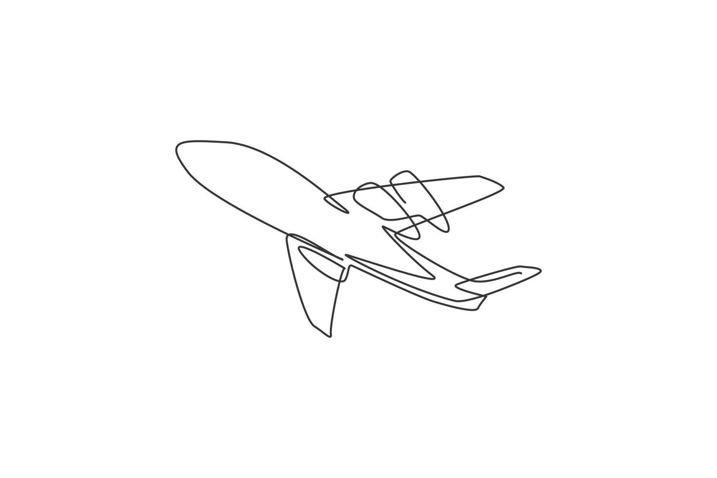 icono de avión. dibujo continuo de una línea de diseño de ilustración de vector minimalista de avión volador sobre fondo blanco. estilo gráfico moderno de línea simple aislada. concepto gráfico dibujado a mano para el transporte