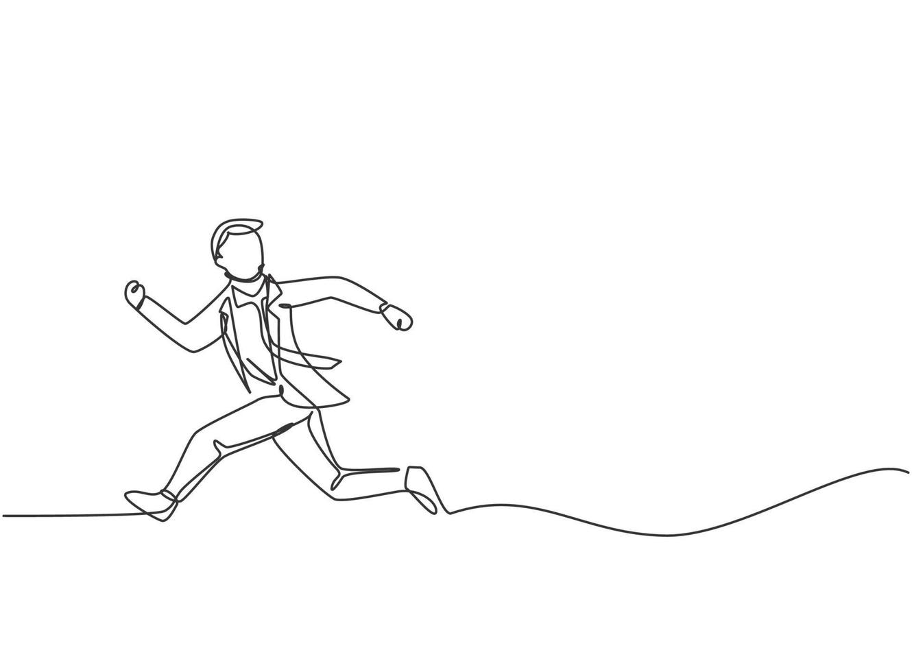 Single one line drawing of young business man running chased by work deadline. Business time discipline metaphor concept. Modern continuous line draw design graphic vector illustration