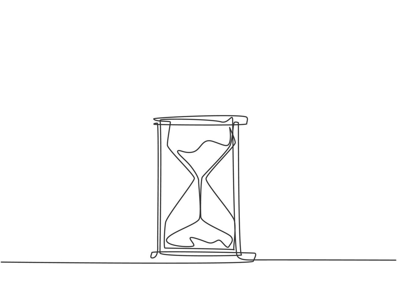 Single continuous line drawing of old retro hourglass. Classic vintage sandglass timepiece concept. Dynamic one line draw graphic design vector illustration