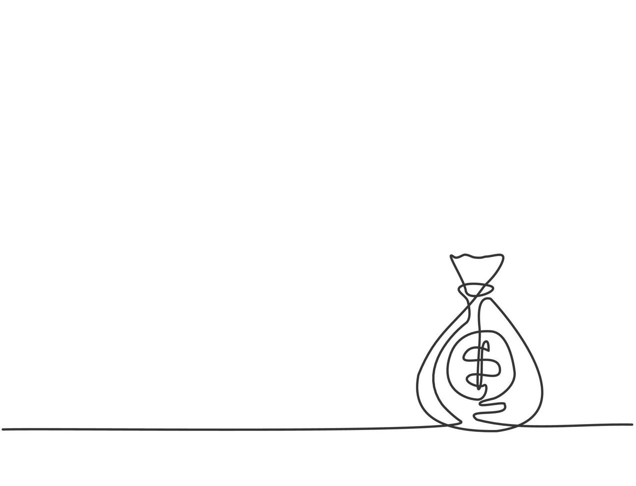 Single continuous line drawing of bank money bag on the floor