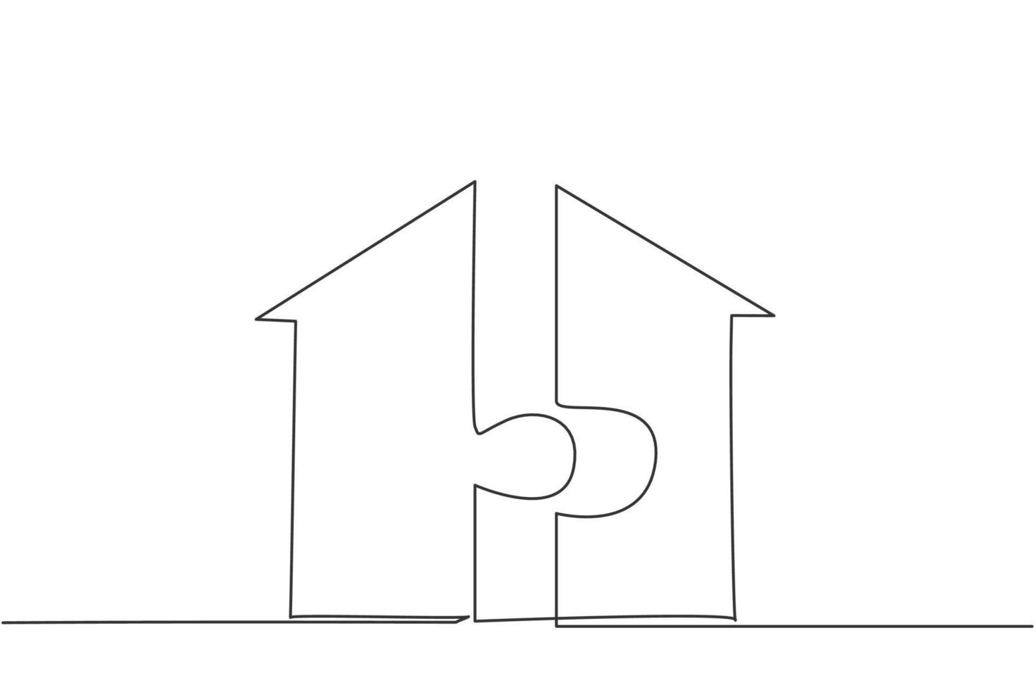 Single one line drawing of puzzle piece form house building shape symbol. Business property real estate minimal concept. Modern continuous line draw design graphic vector illustration