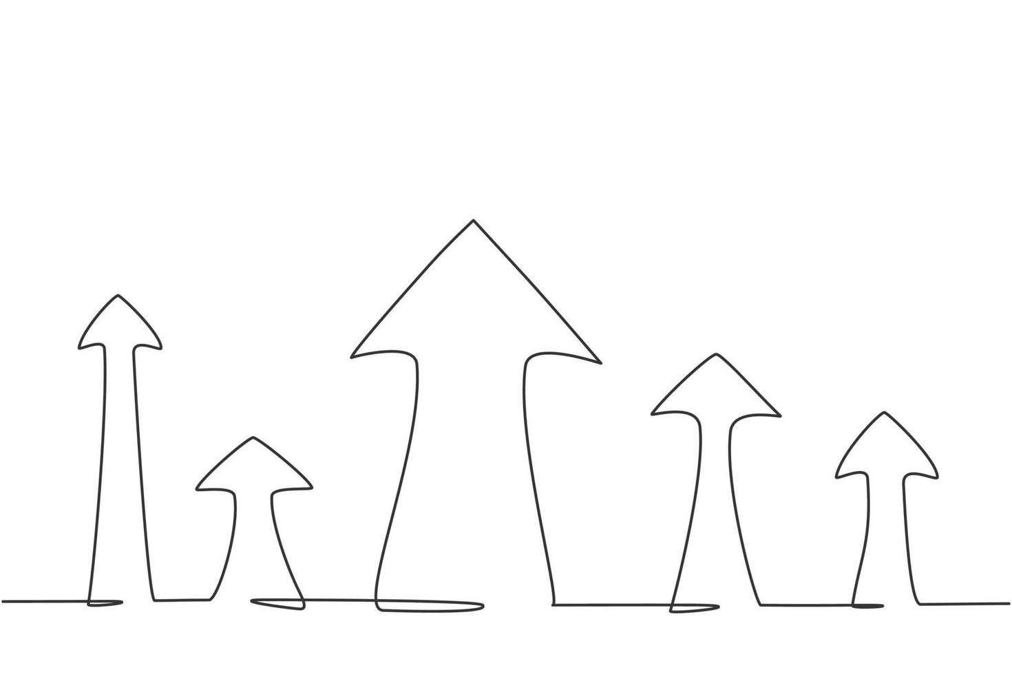 Continuous one line drawing symbol of rising up arrows icon. Successful business sales target growth achievement minimalist concept. Trendy single line draw design vector graphic illustration