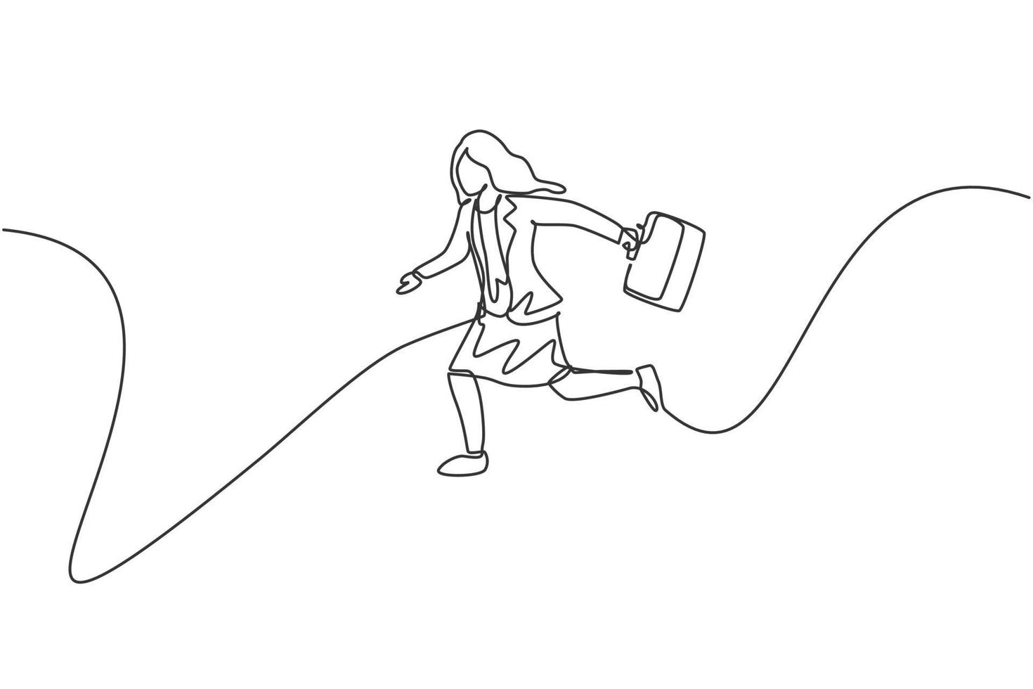 dibujo de línea continua única de mujer de negocios joven saltando alto hacia el cielo. emprendedor profesional. concepto de metáfora del minimalismo. Ilustración de vector de diseño gráfico de dibujo de una línea dinámica