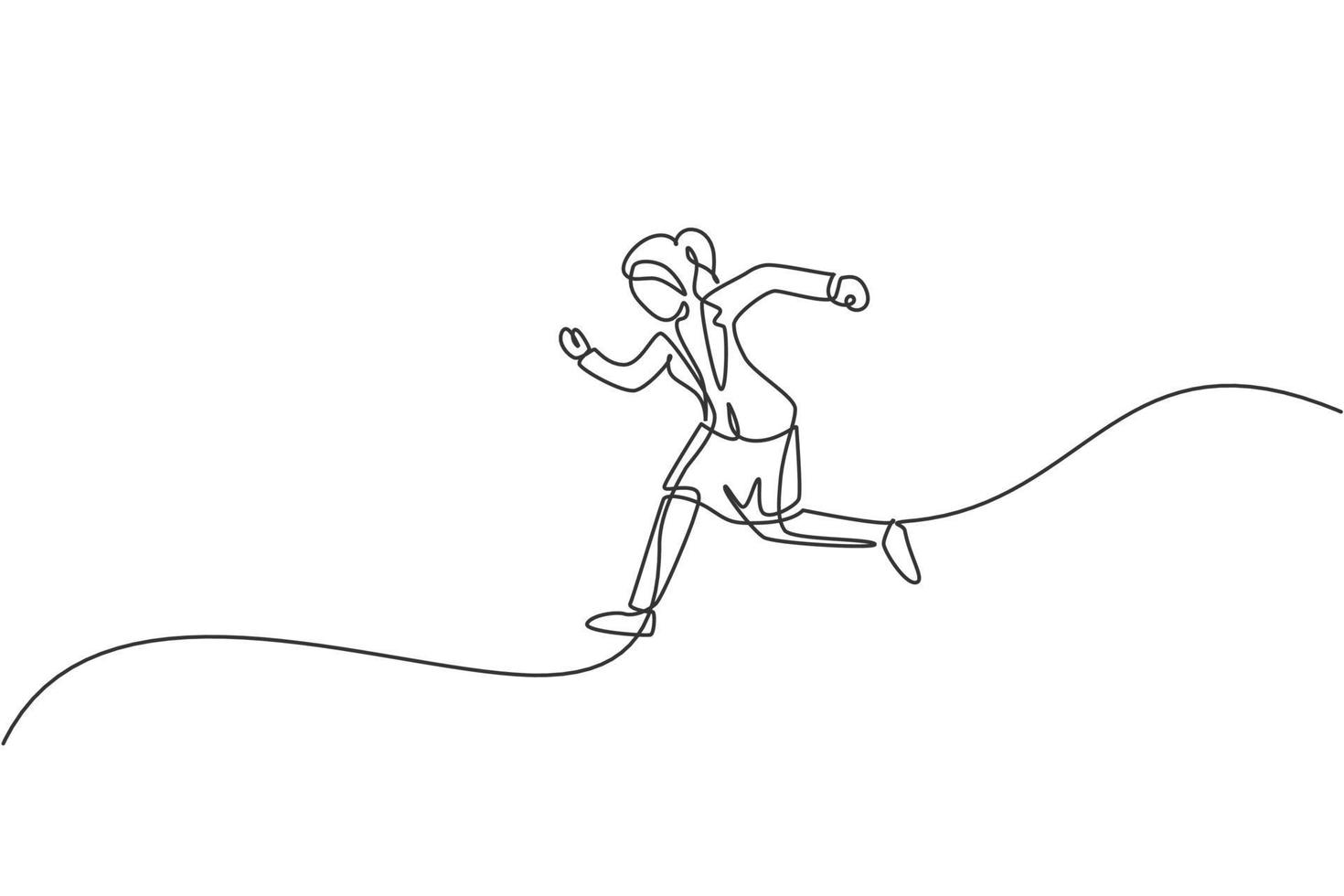 Single one line drawing of young businesswoman jumping high up to the sky. Business leap increasing. Metaphor minimal concept. Modern continuous line draw design graphic vector illustration