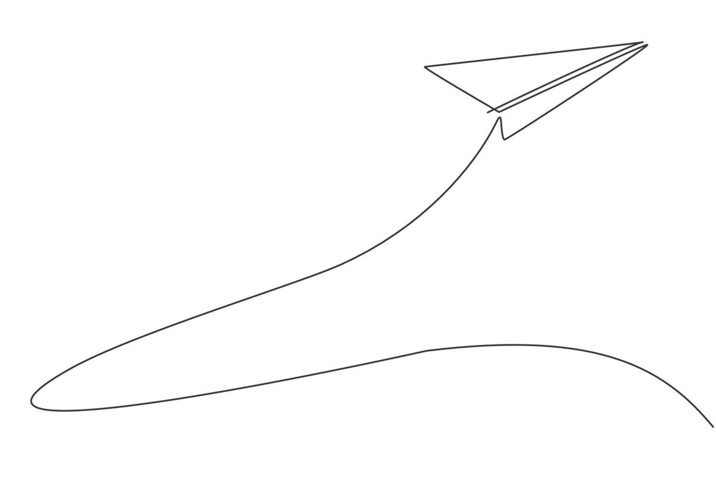 dibujo de una sola línea de avión de papel volando alto hacia el cielo sobre fondo blanco. concepto de juego de niños de origami de papel de aire. Ilustración de vector gráfico de diseño de dibujo de línea continua moderna