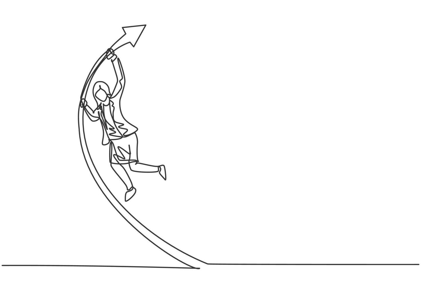 Single continuous line drawing of young female manager pole vault jumping high to reach target. Professional businesswoman. Minimalism concept dynamic one line draw graphic design vector illustration