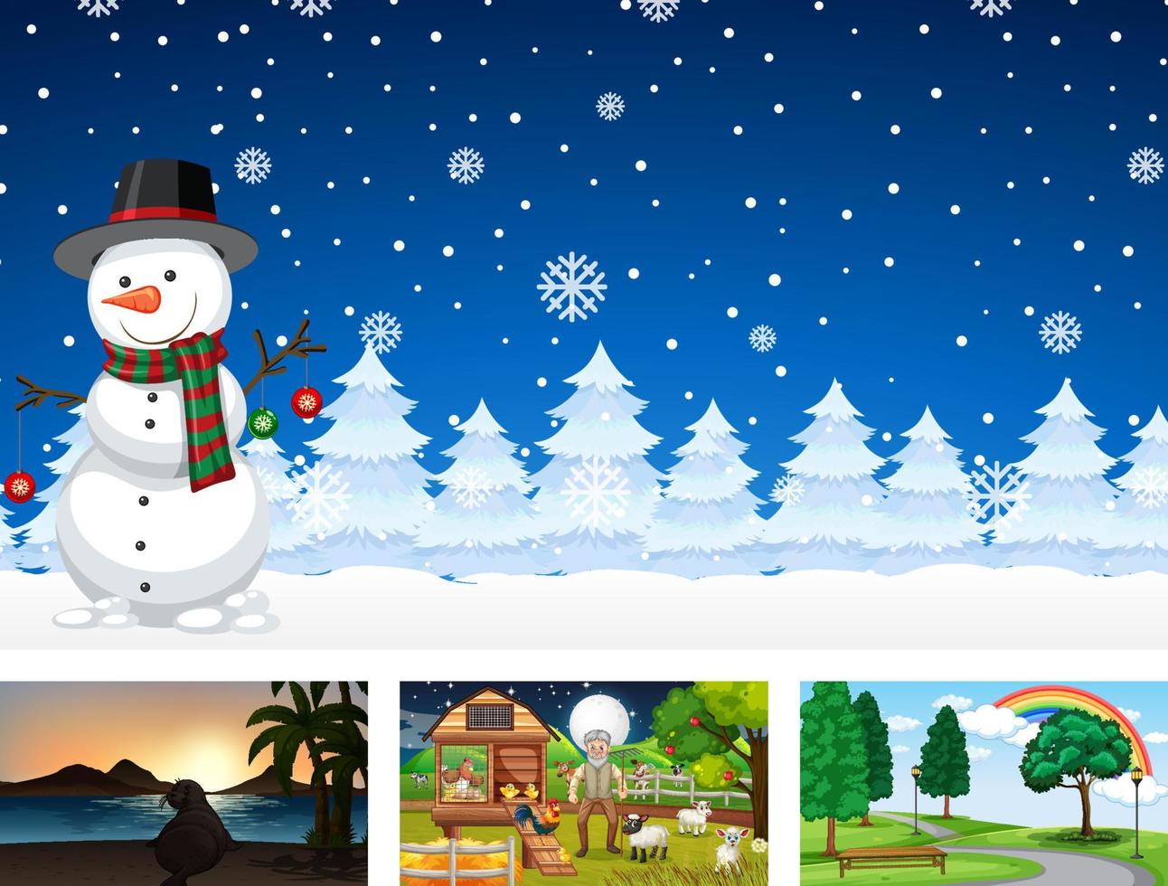 Four different nature horizontal scene vector