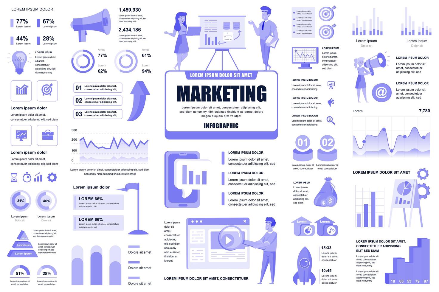 Bundle marketing and promo infographic UI, UX, KIT elements. Different charts, diagrams, workflow, flowchart, timeline, schemes, graphs design template. Vector info graphic and infographics set.