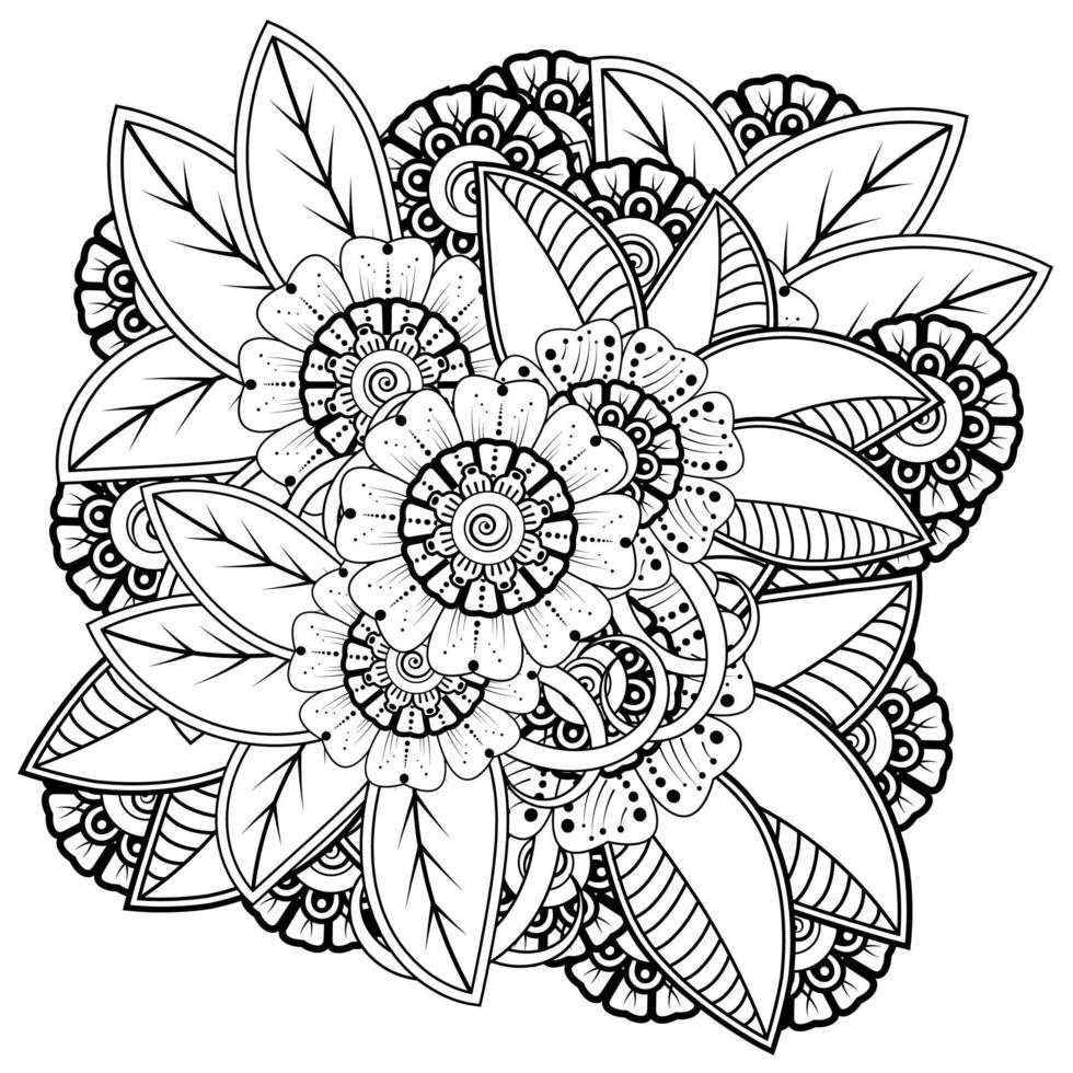 mehndi flower decorative ornament in ethnic oriental style, doodle ornament, outline hand draw. vector