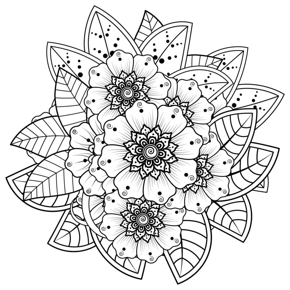 adorno decorativo de flores mehndi en estilo étnico oriental, adorno de doodle, dibujo a mano de contorno. vector