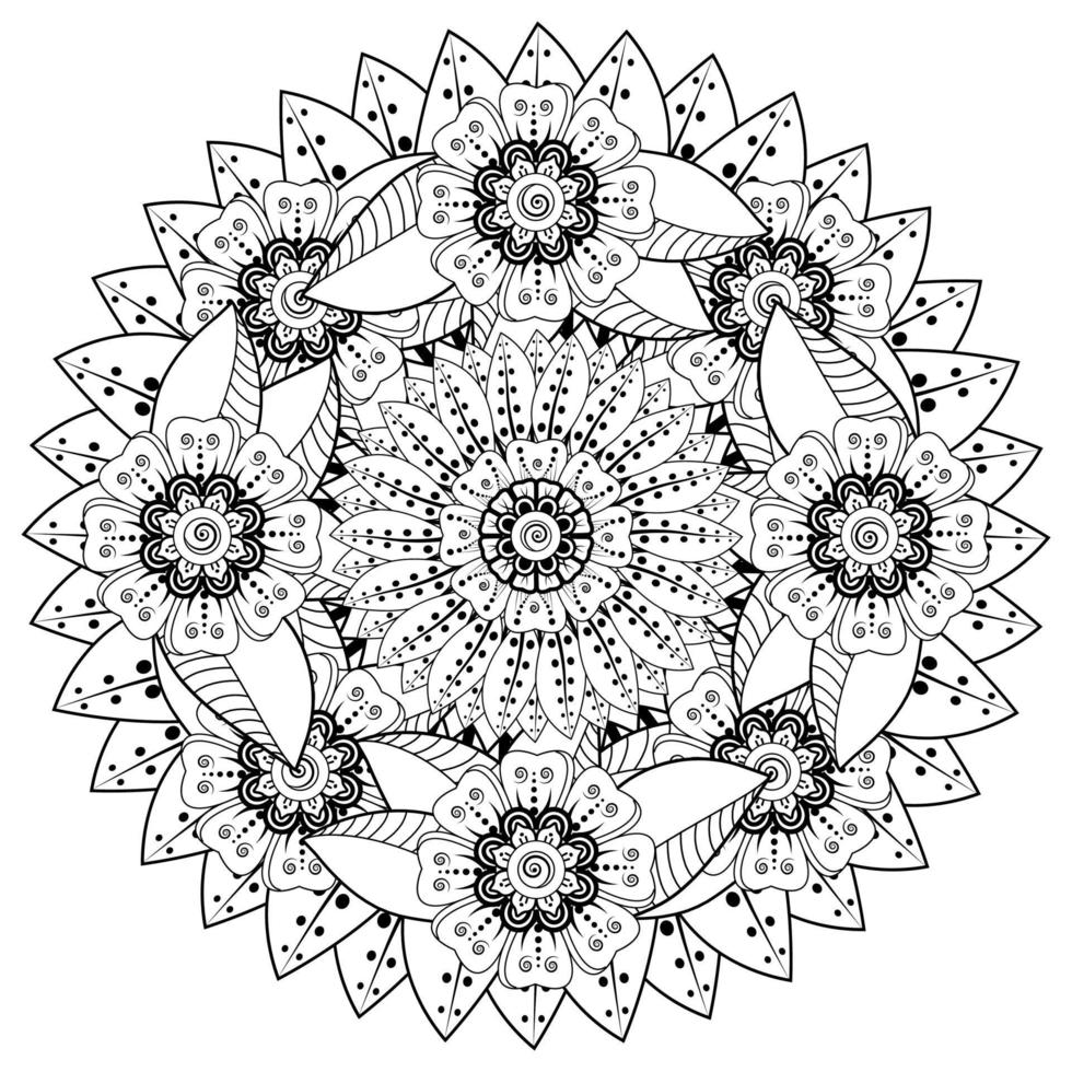 adorno decorativo de flores mehndi en estilo étnico oriental, adorno de doodle, dibujo a mano de contorno. vector