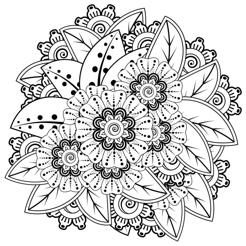 adorno decorativo de flores mehndi en estilo étnico oriental, adorno de doodle, dibujo a mano de contorno. vector