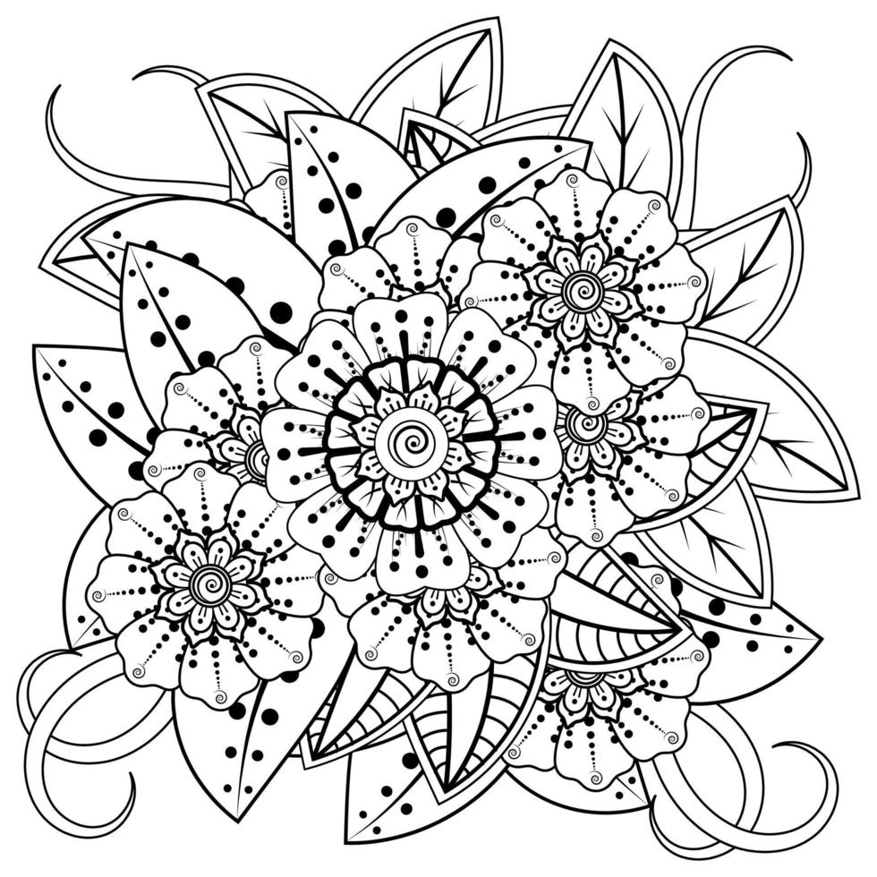 adorno decorativo de flores mehndi en estilo étnico oriental, adorno de doodle, dibujo a mano de contorno. vector