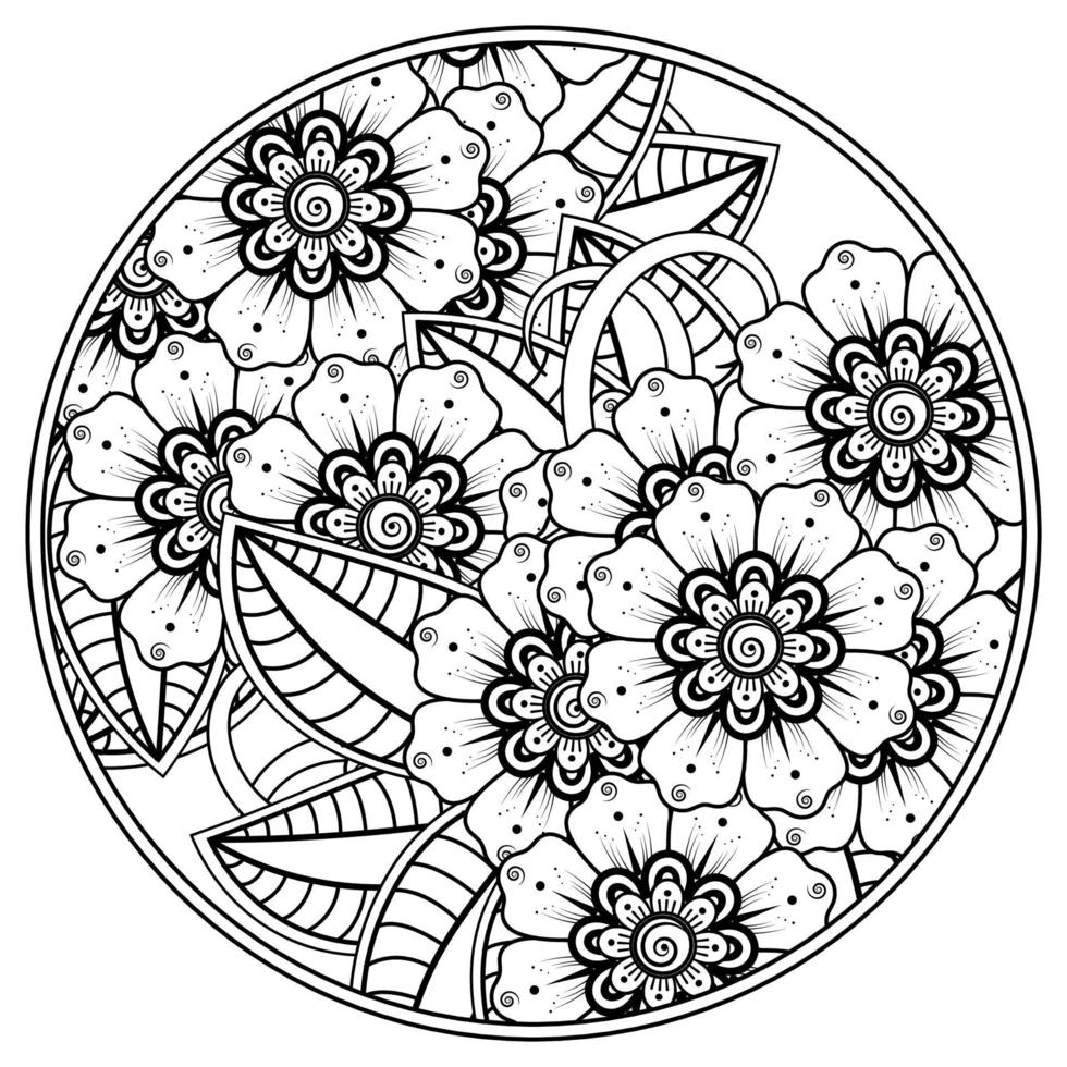 adorno decorativo de flores mehndi en estilo étnico oriental, adorno de  doodle, dibujo a mano de contorno. 3512199 Vector en Vecteezy