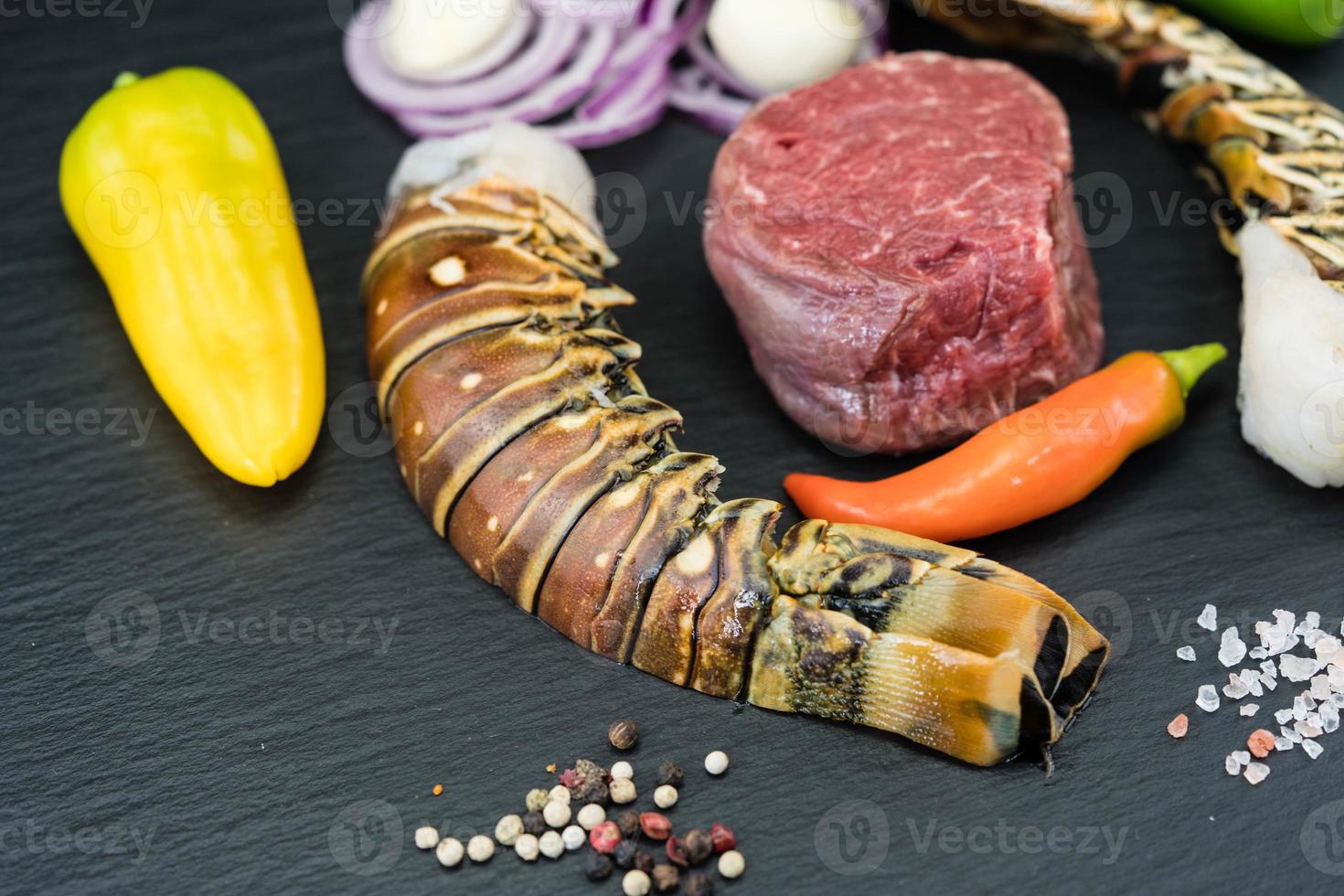 Surf and turf  grilled fillet steak and crawfish photo