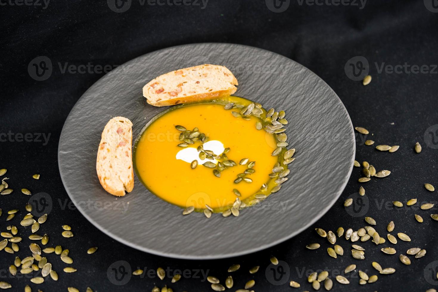 Soup of the orange Hokkaido pumpkin cucurbita maxima photo
