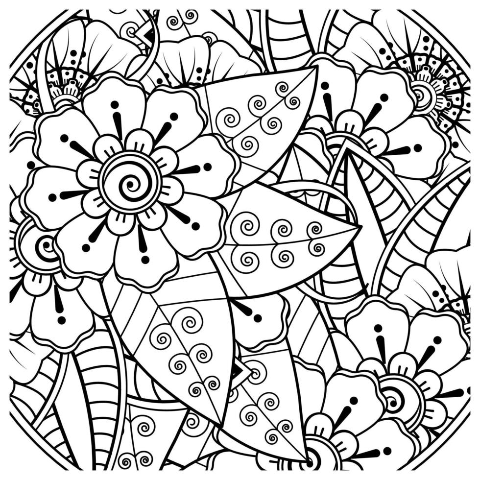 mehndi flower decorative ornament in ethnic oriental style, doodle ornament, outline hand draw. coloring book page. vector