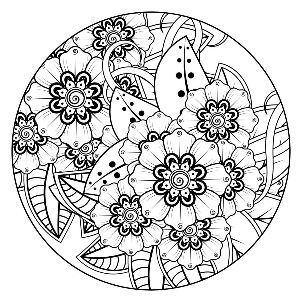 mehndi flower decorative ornament in ethnic oriental style, doodle ornament, outline hand draw. coloring book page. vector