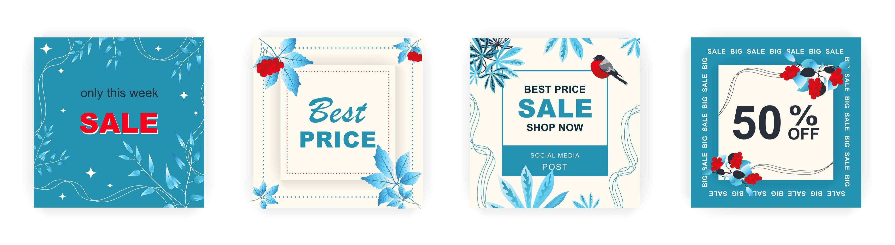 Modern winter square sale poster for Merry Christmas templates. Suitable for social media posts, poster, mobile apps, banners design and web ads, vector backgrounds, promotion materials.