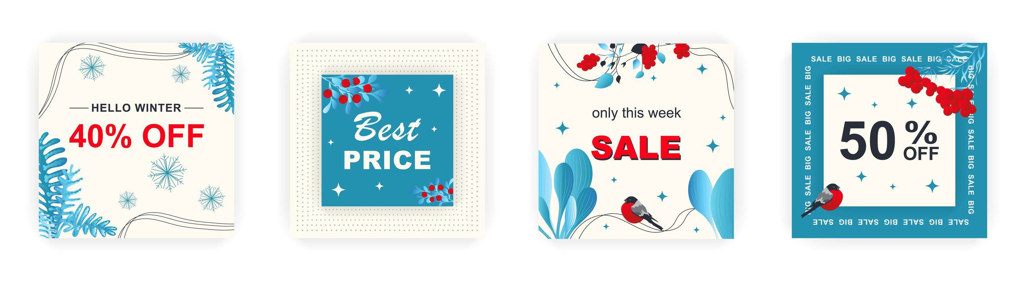 Modern winter square sale poster for Merry Christmas templates. Suitable for social media posts, poster, mobile apps, banners design and web ads, vector backgrounds, promotion materials.