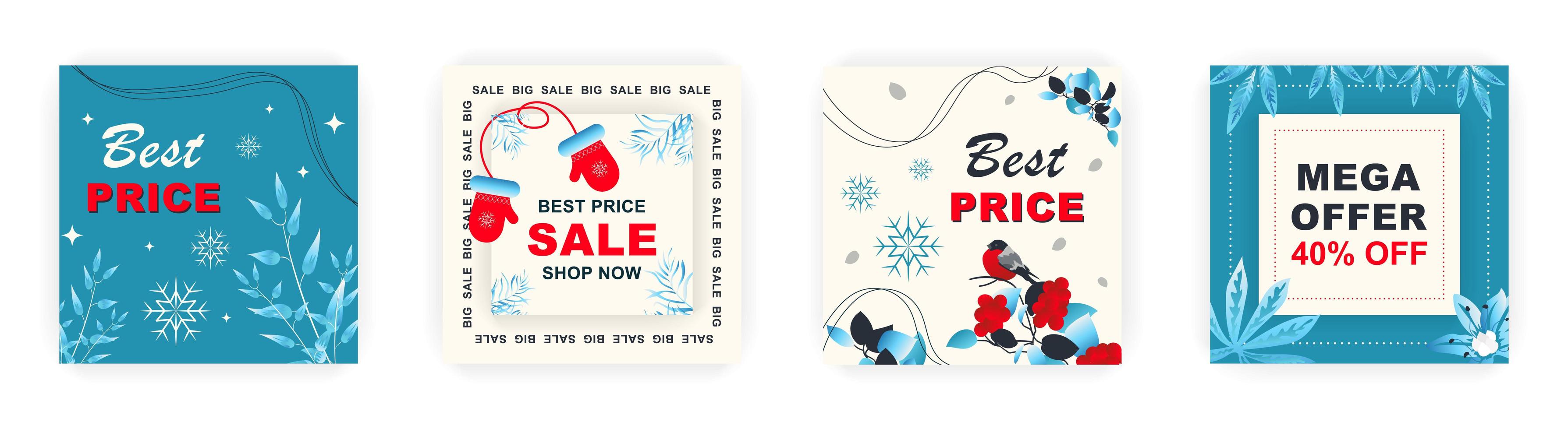 Modern winter square sale poster for Merry Christmas templates. Suitable for social media posts, poster, mobile apps, banners design and web ads, vector backgrounds, promotion materials.