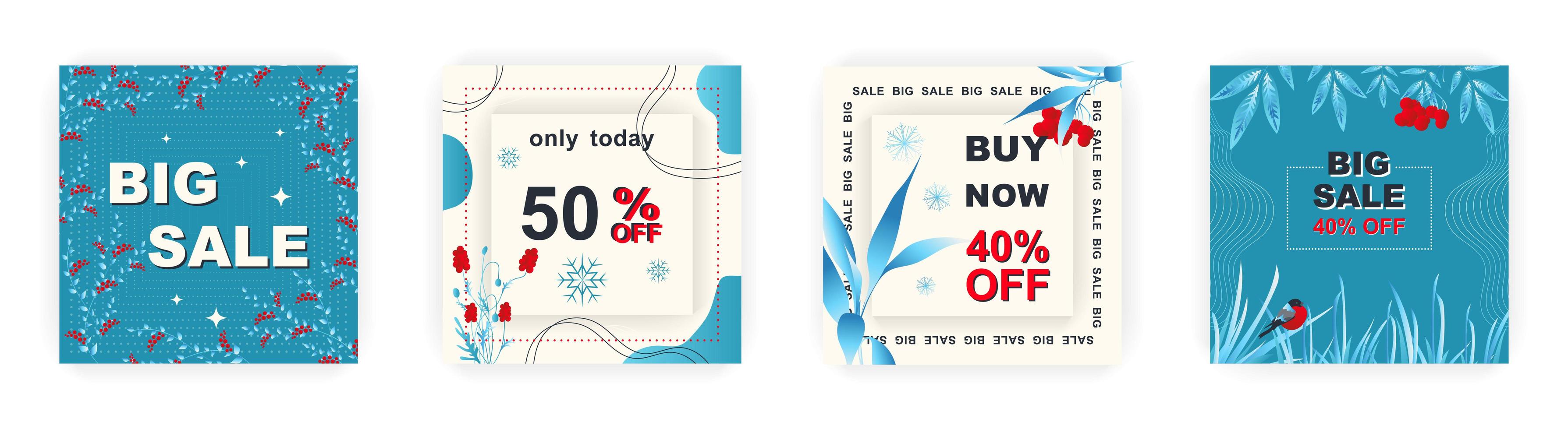 Modern winter square sale poster for Merry Christmas templates. Suitable for social media posts, poster, mobile apps, banners design and web ads, vector backgrounds, promotion materials.