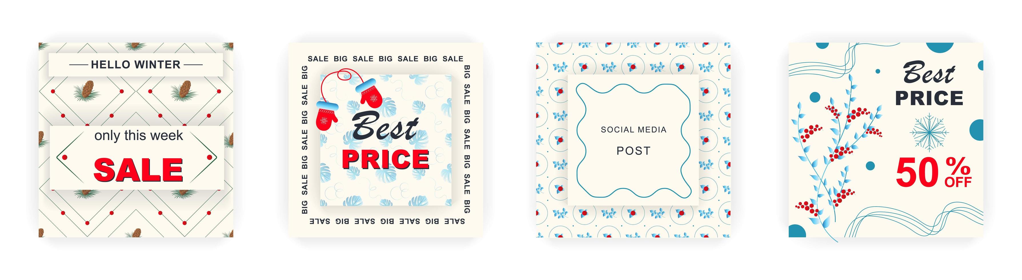 Modern winter square sale poster for Merry Christmas templates. Suitable for social media posts, poster, mobile apps, banners design and web ads, vector backgrounds, promotion materials.