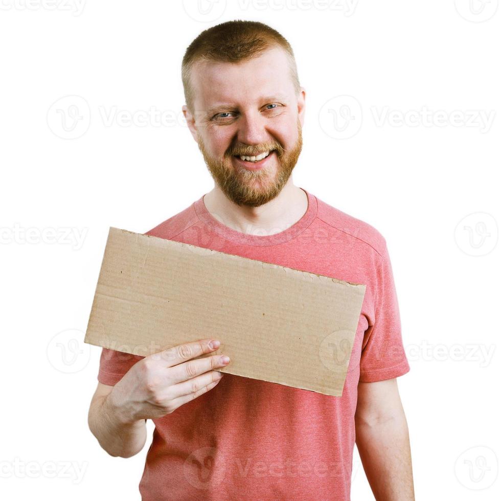 Funny man with a cardboard sign photo