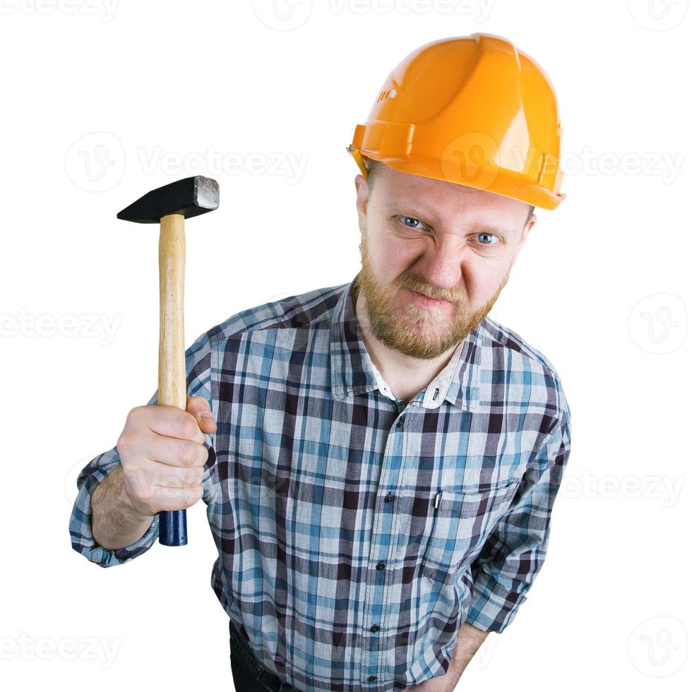 Angry builder iwith a hammer photo