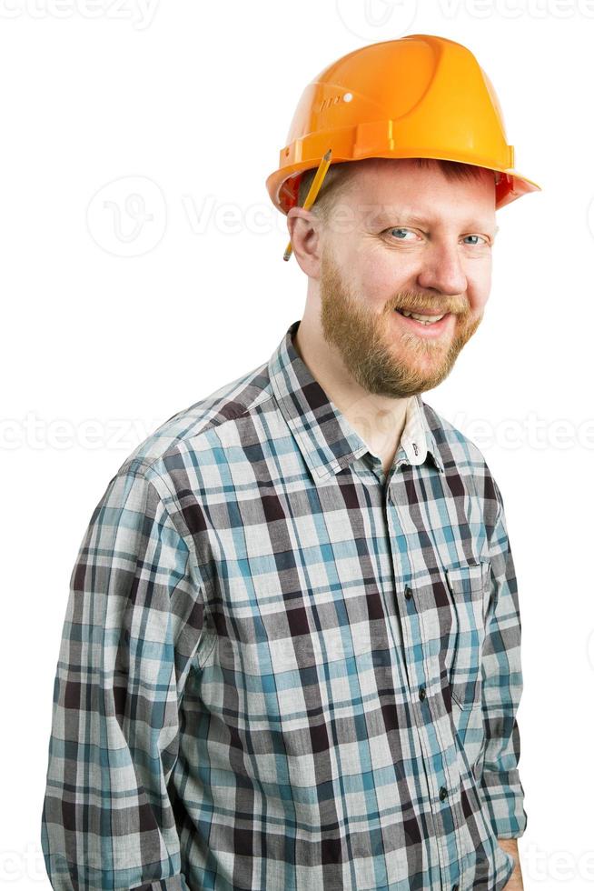 Bearded man in a construction helmet photo