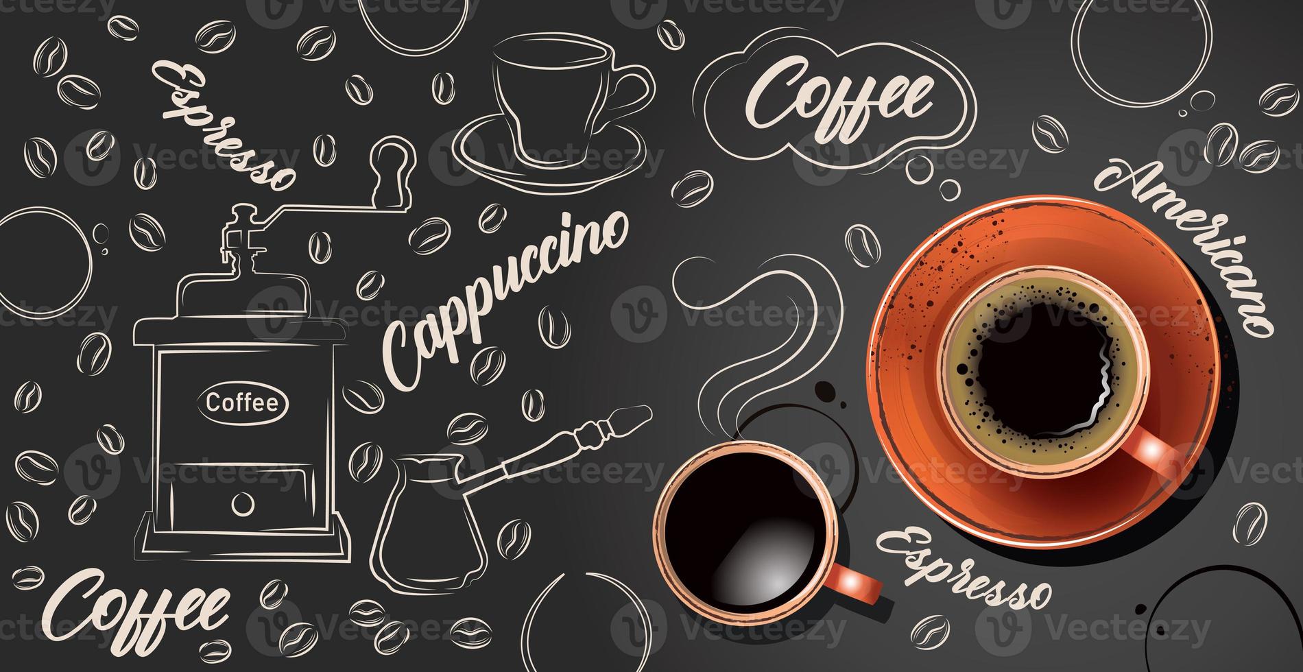 Fondo de café con taza de café realista - vector foto