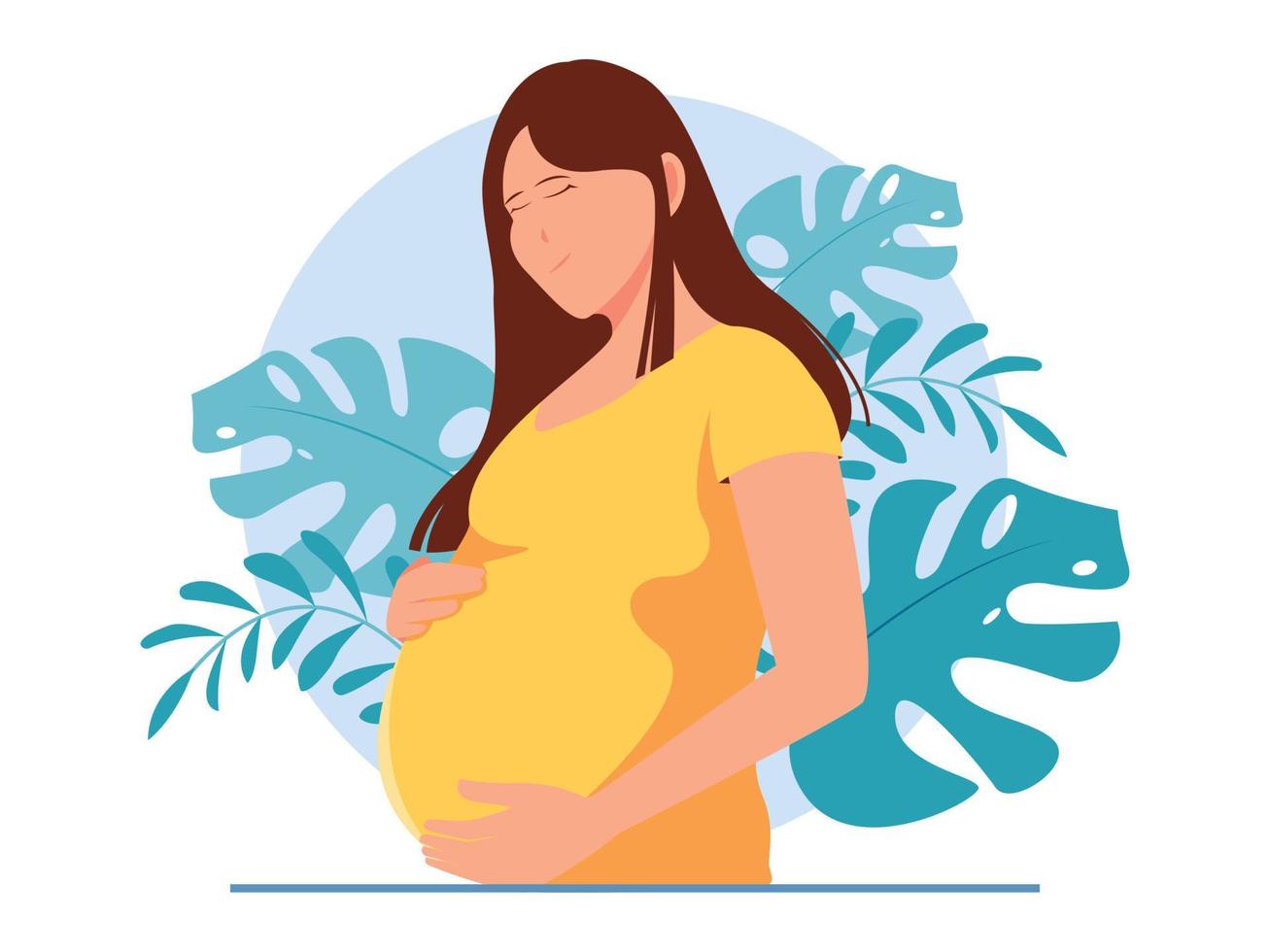 Pregnant woman holds her belly vector