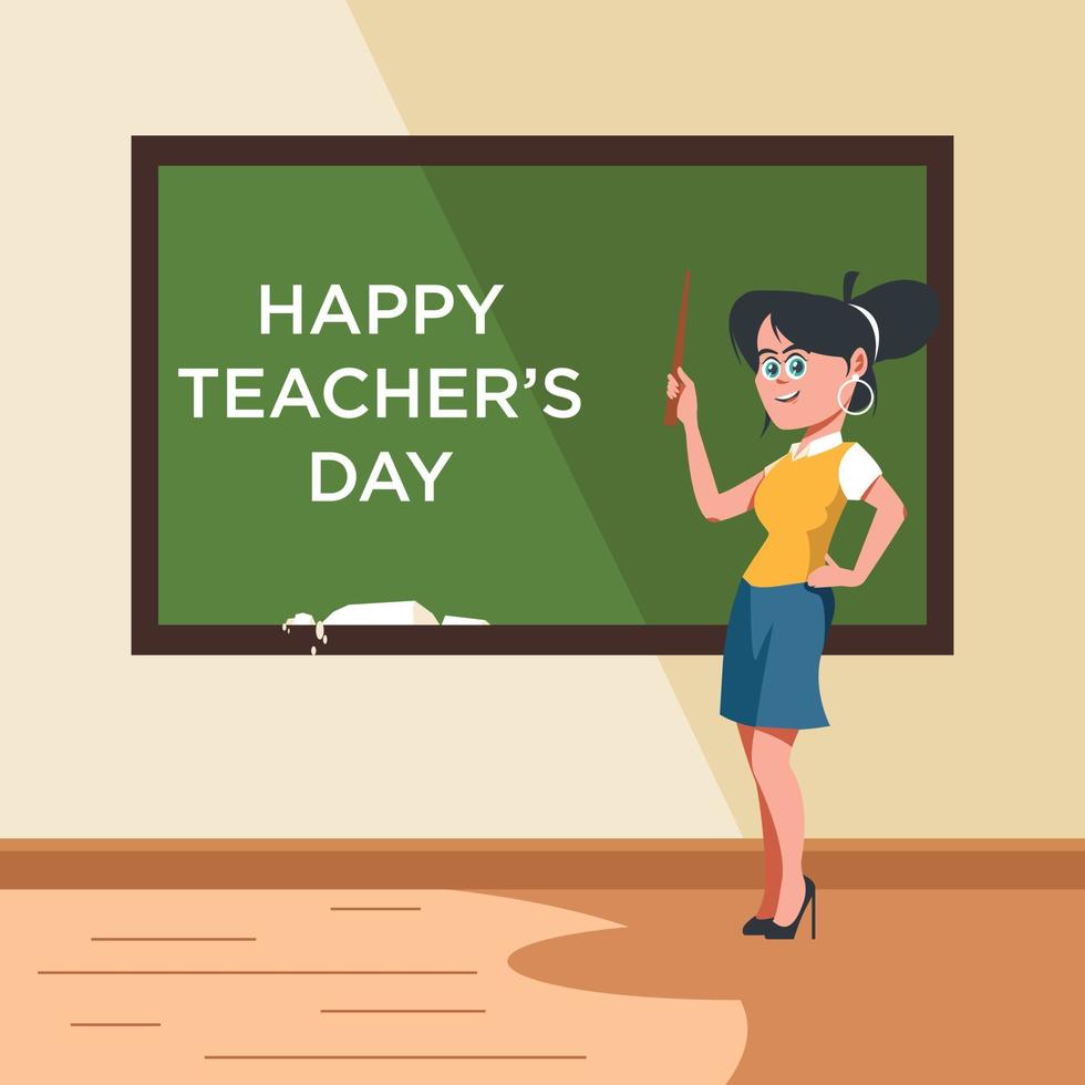 Female Teacher Pointing On Blackboard vector