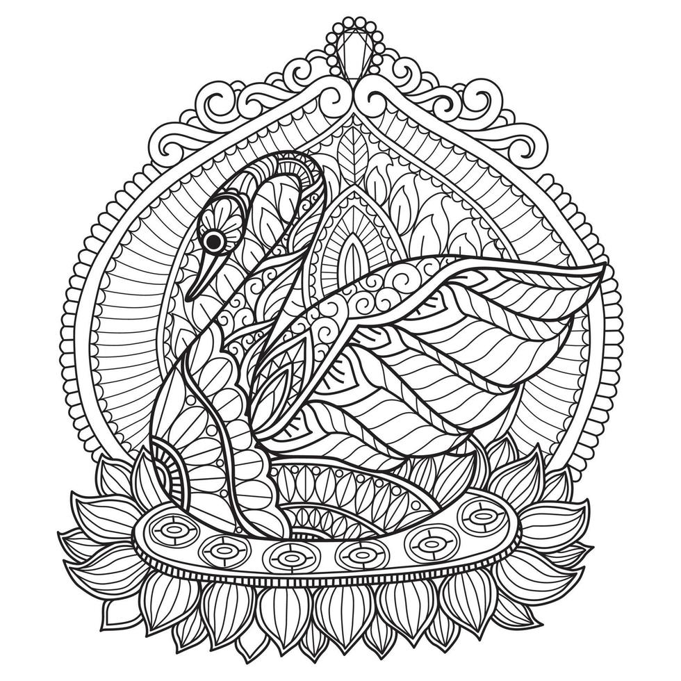 Swan and lotus hand drawn for adult coloring book vector