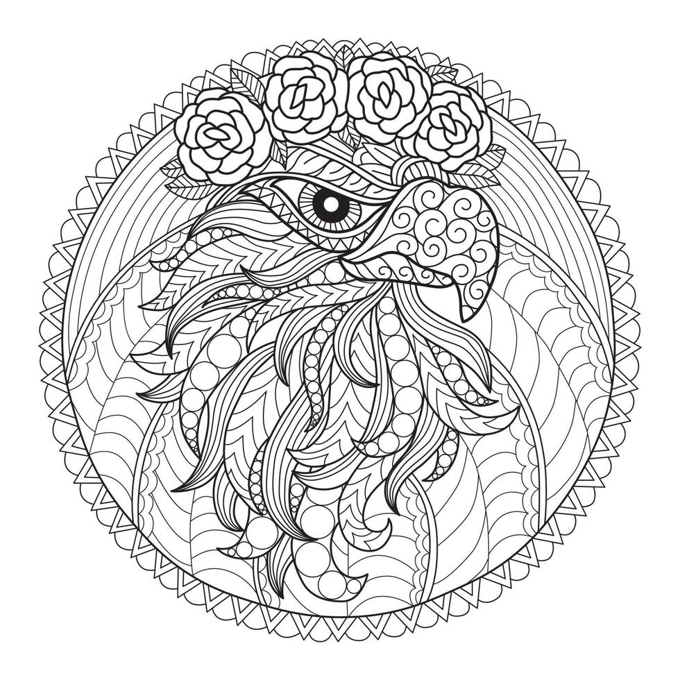 Falcon and flowers hand drawn for adult coloring book vector