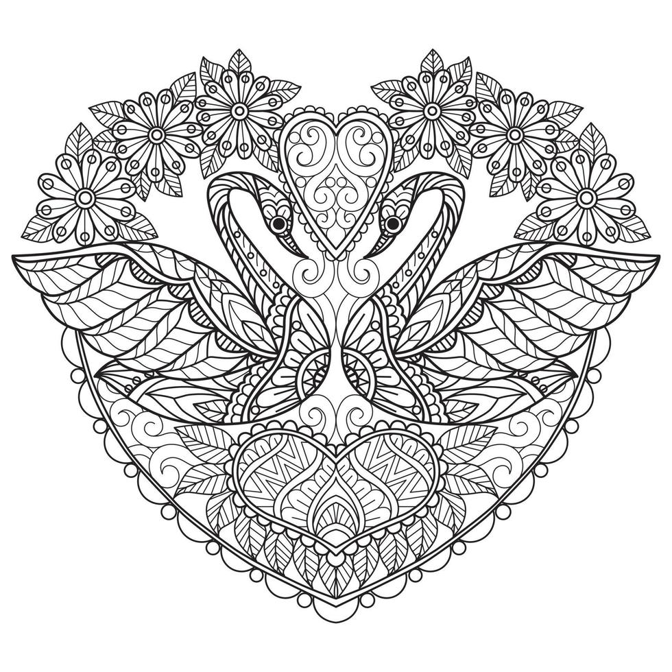 Swan and heart hand drawn for adult coloring book vector