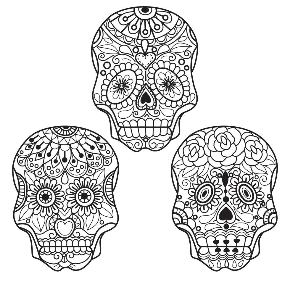 cráneo dibujado a mano para libro de colorear para adultos vector