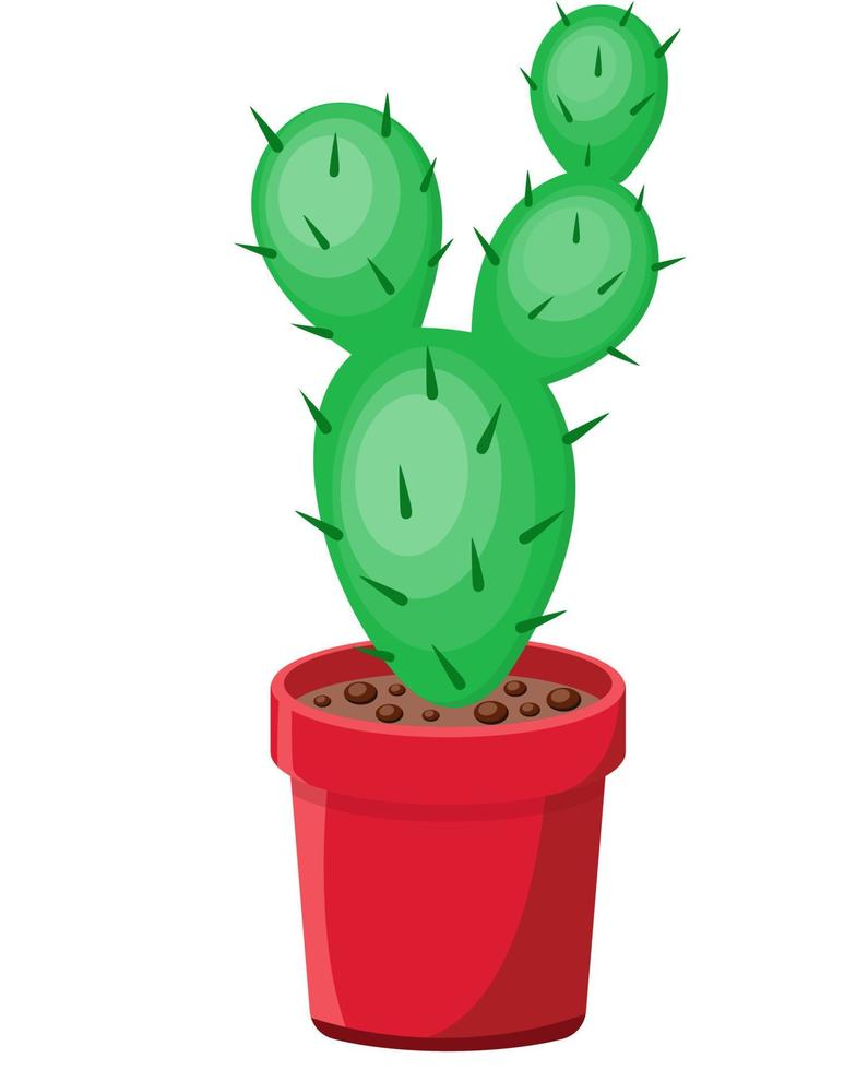 Hermoso cactus natural en una ilustración de vector de olla roja